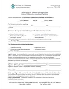 Authorization for Release of Information Form Screenshot